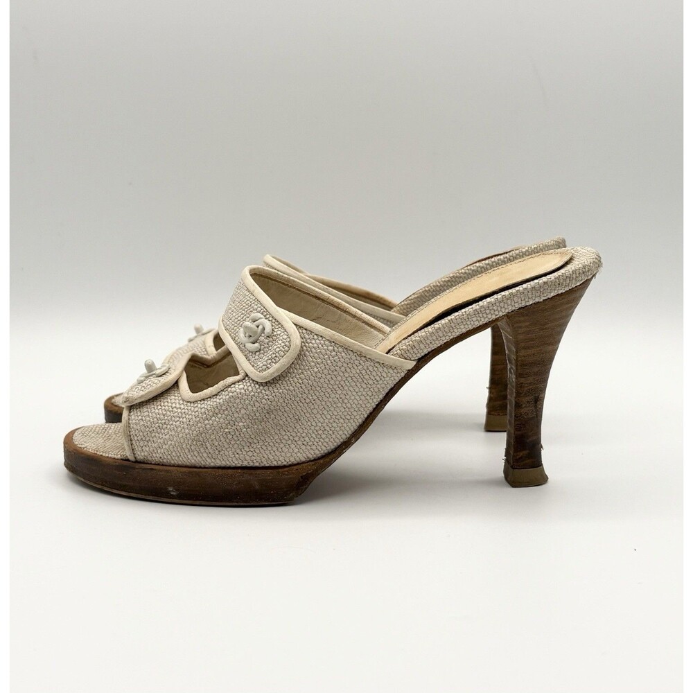 Chanel Gray Canvas Turnlock Mules Sandals Heels CC Logo Vintage Y2K EU 35 - Picture 4 of 10